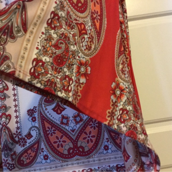 Violet B -   Long sleeve orange print dress.  Can be worn on or off shoulder - Picture 4 of 5